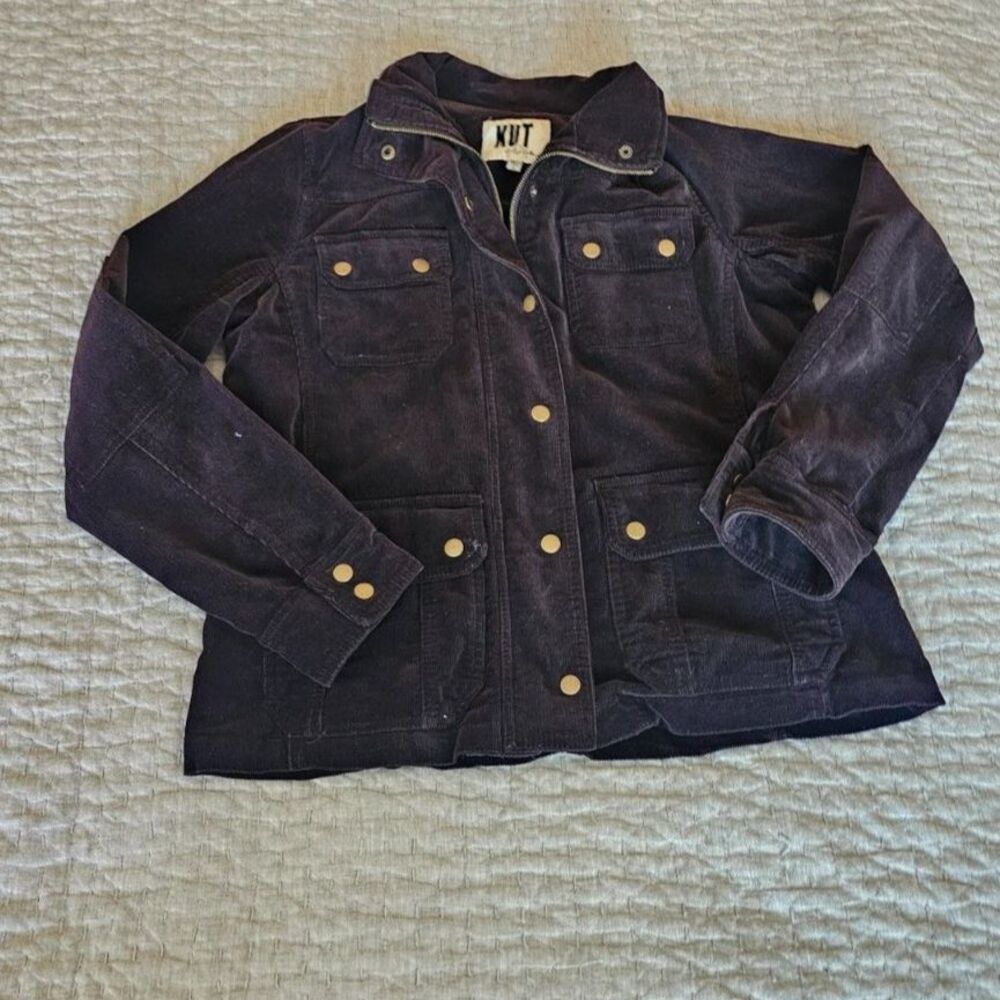 Women's KUT from the Kloth Brown Corduroy Utility Jacket Sz Large stand collar